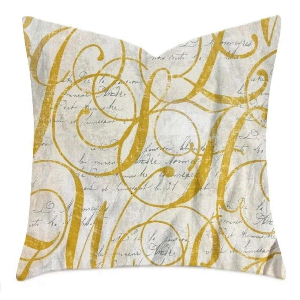Cream and Yellow Script Throw Pillow Cover